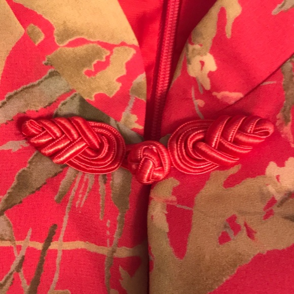 Vintage Cheongsam Coral Botanical Print Dress NWT - Picture 7 of 12